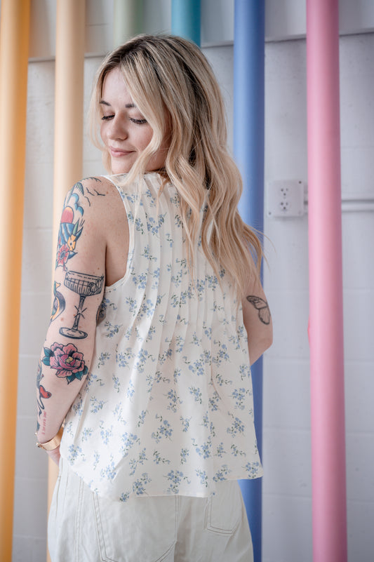 Pleated Floral Top
