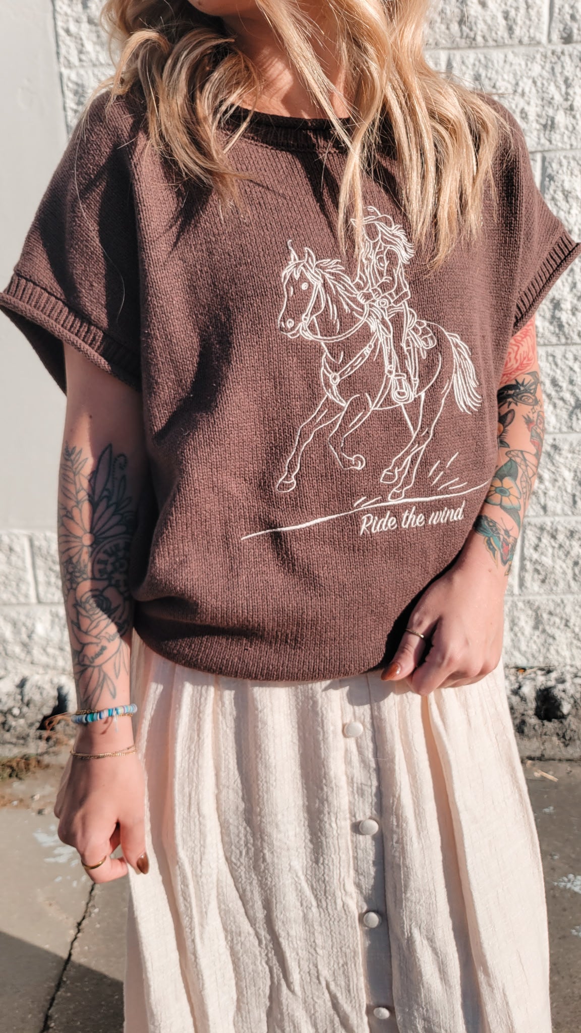 Western Embroidery Sweater - Dark Brown