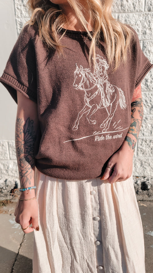 Western Embroidery Sweater - Dark Brown