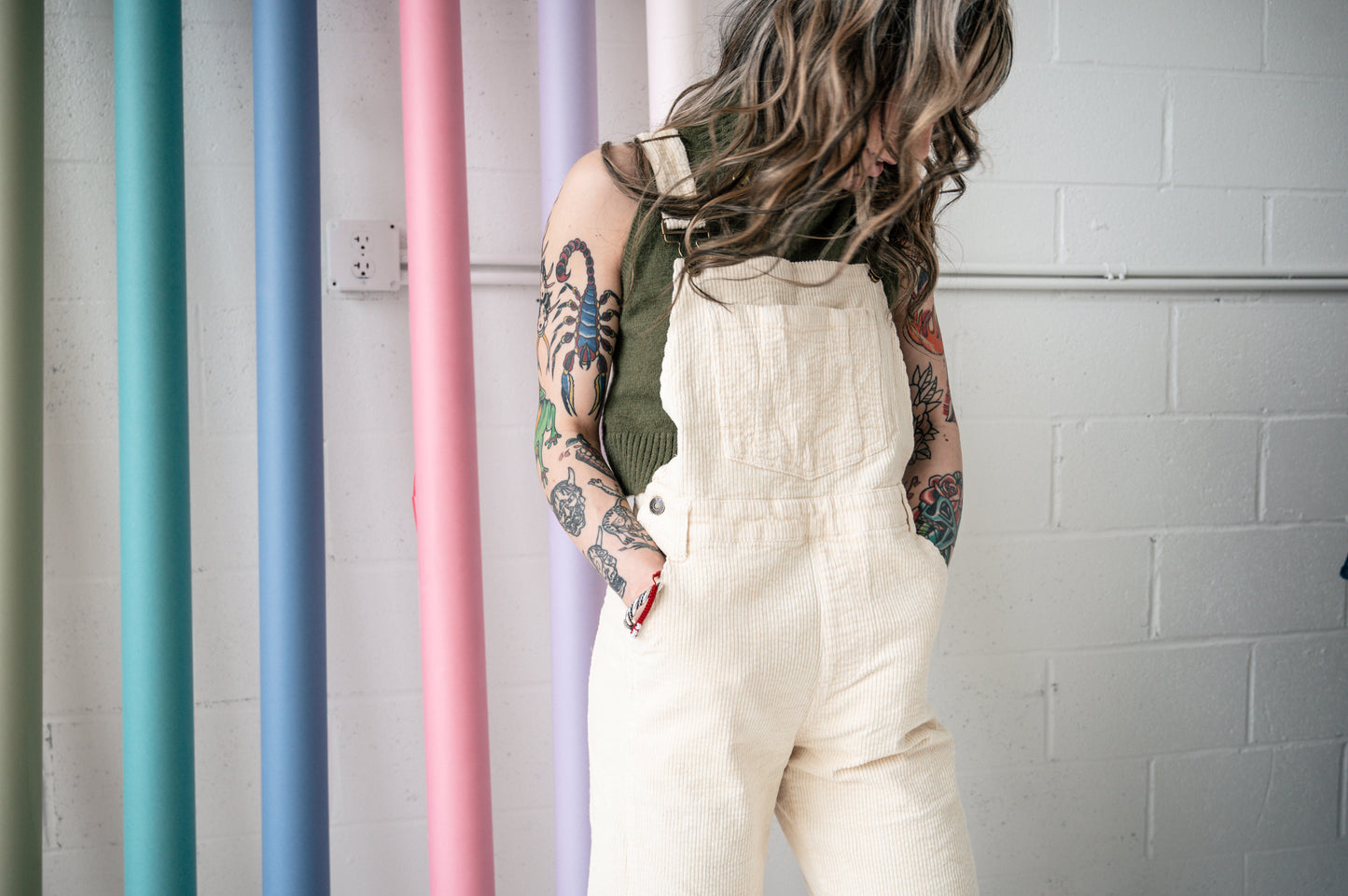 Cream Bell Leg Overalls