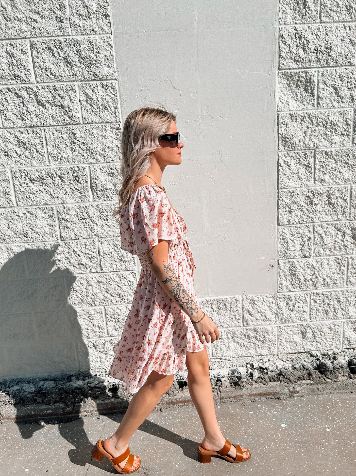 Pink Short Sleeve Floral Dress