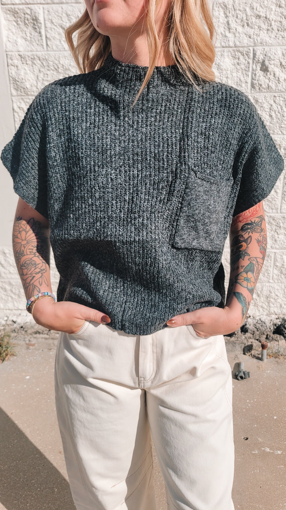 Pocket Sweater Top - Charcoal