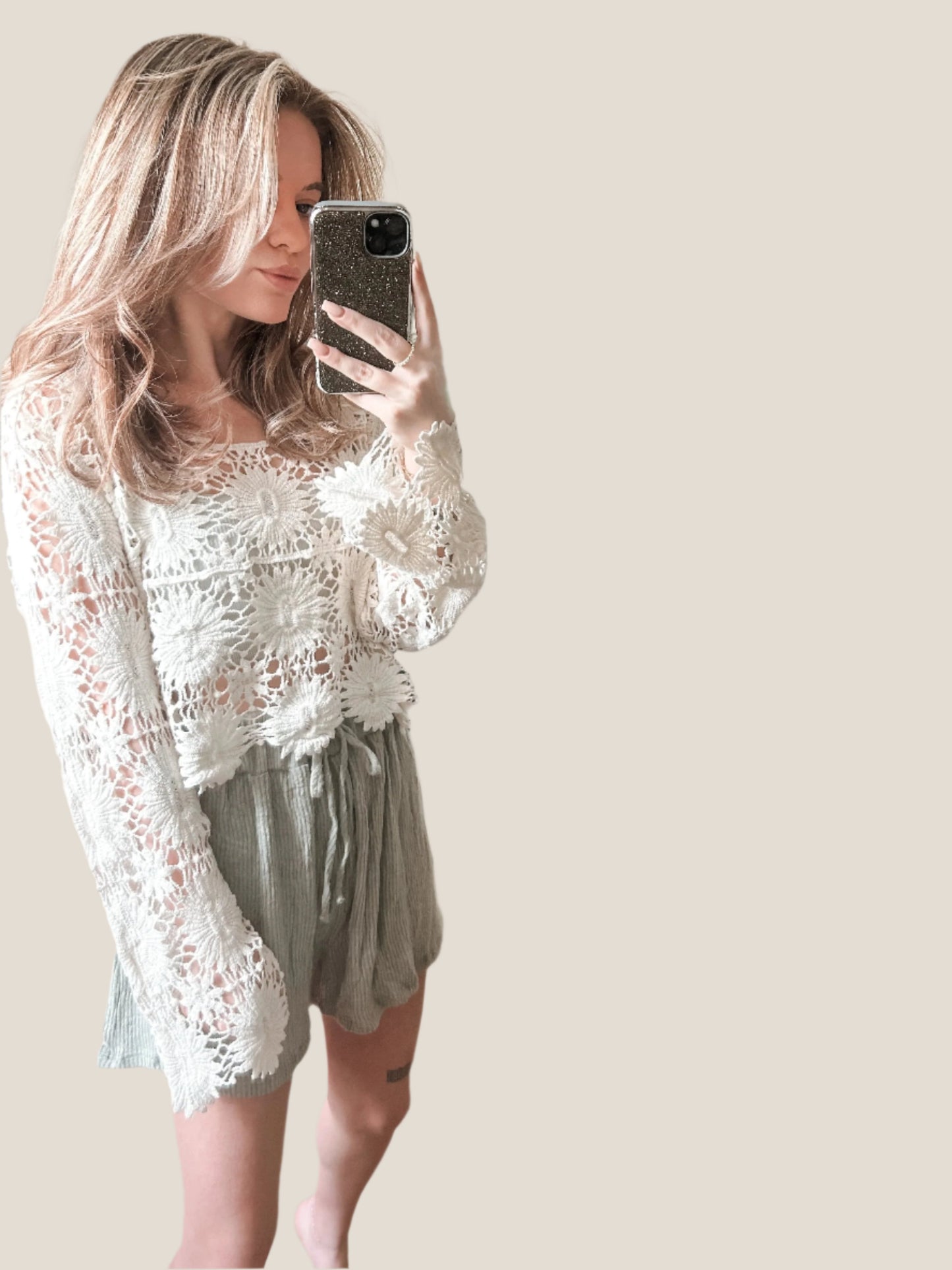 sage textured shorts