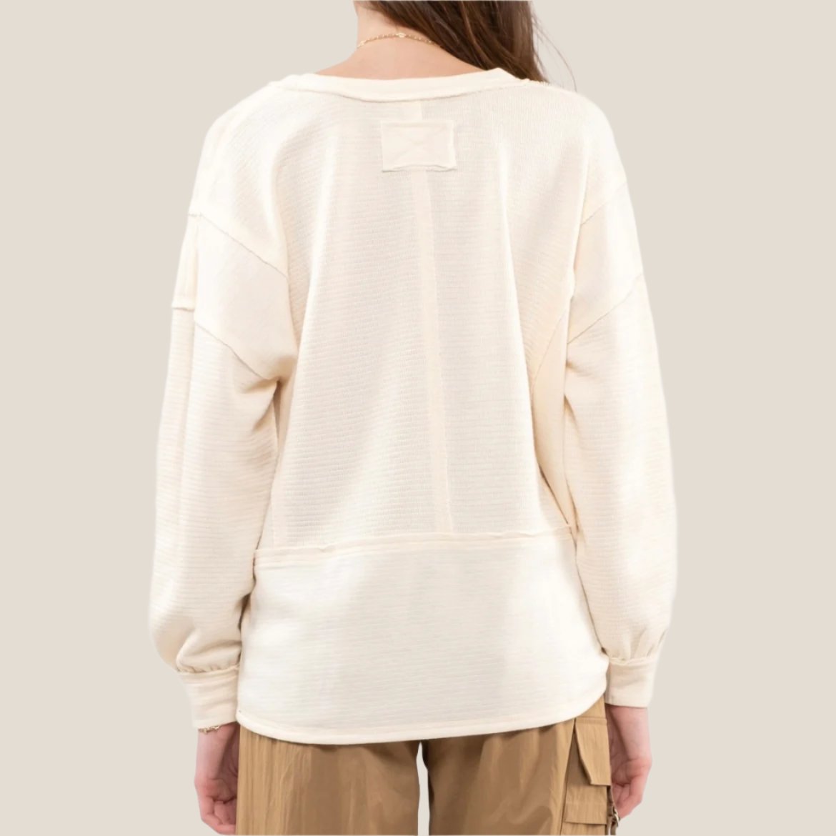 Cream Splitneck Top