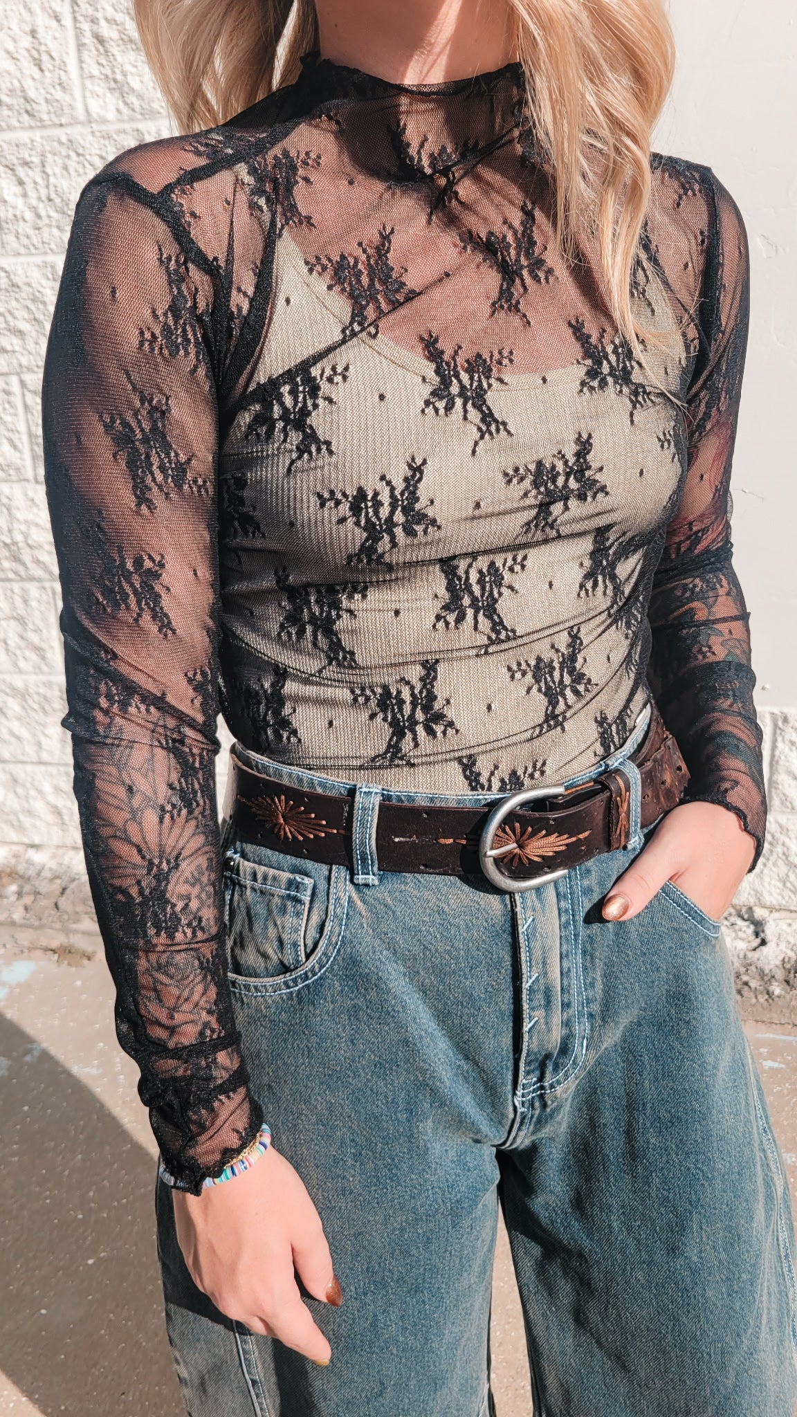 Lace Layering Top - Black