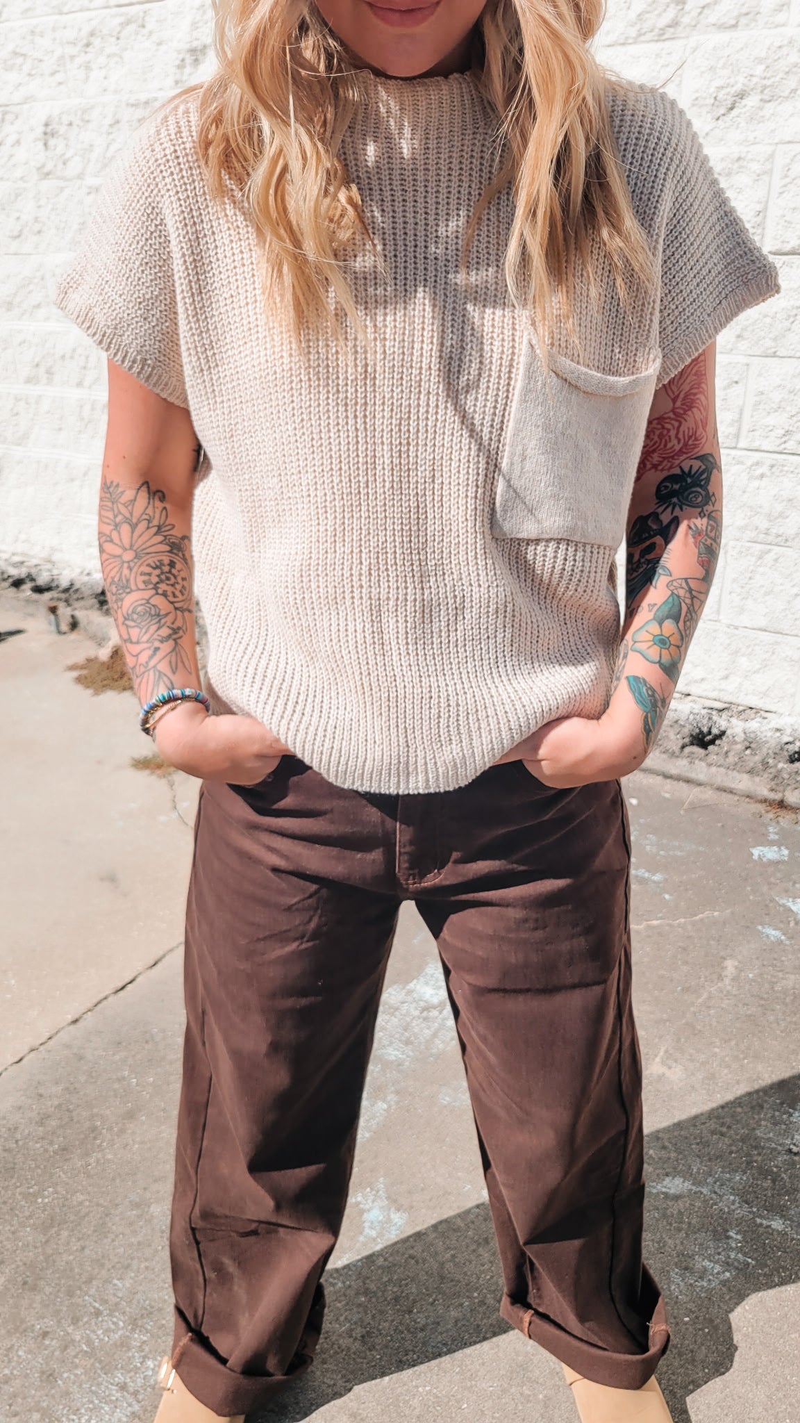 Pocket Sweater Top - Cream