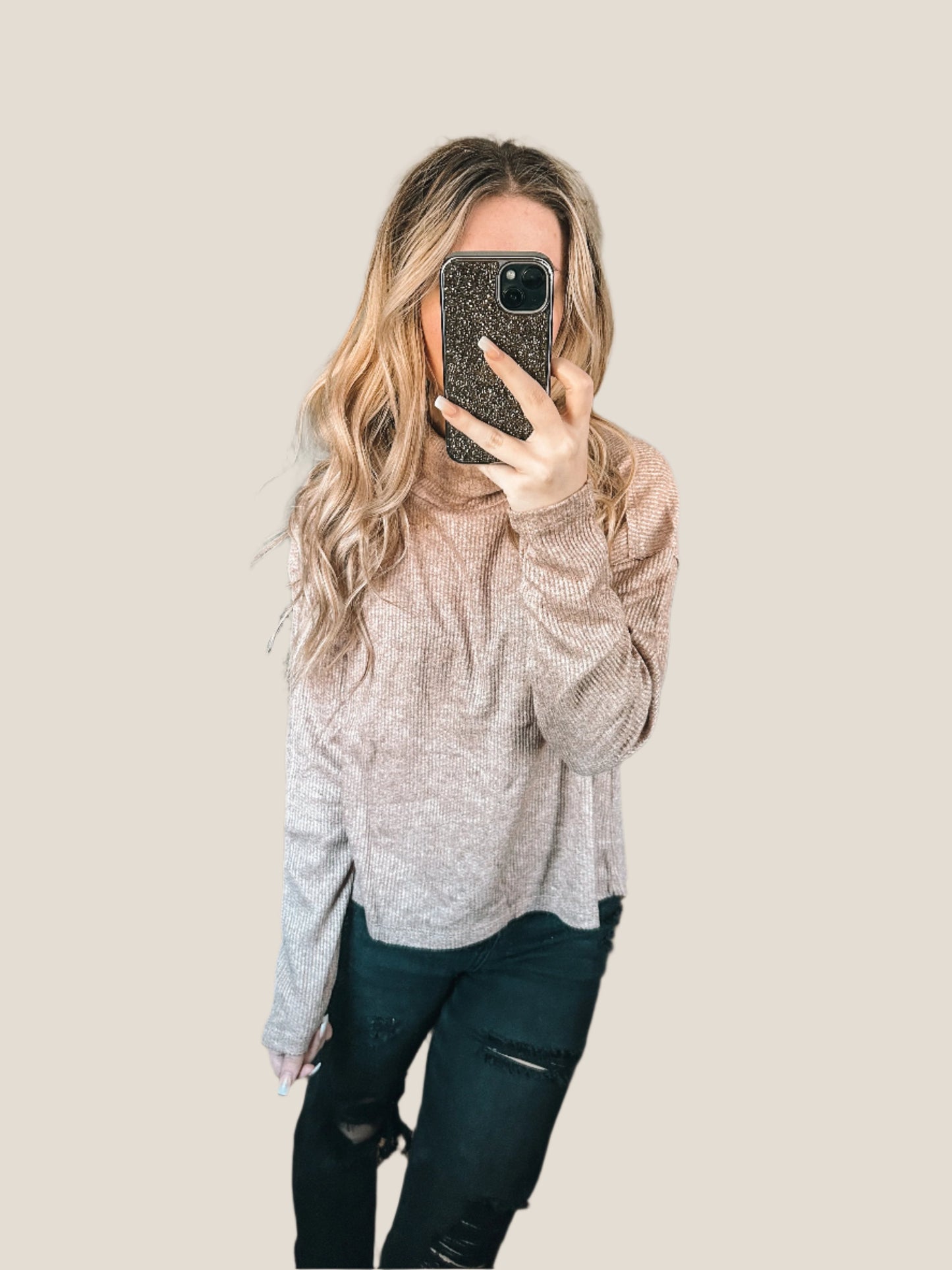 Taupe Turtle Neck Top