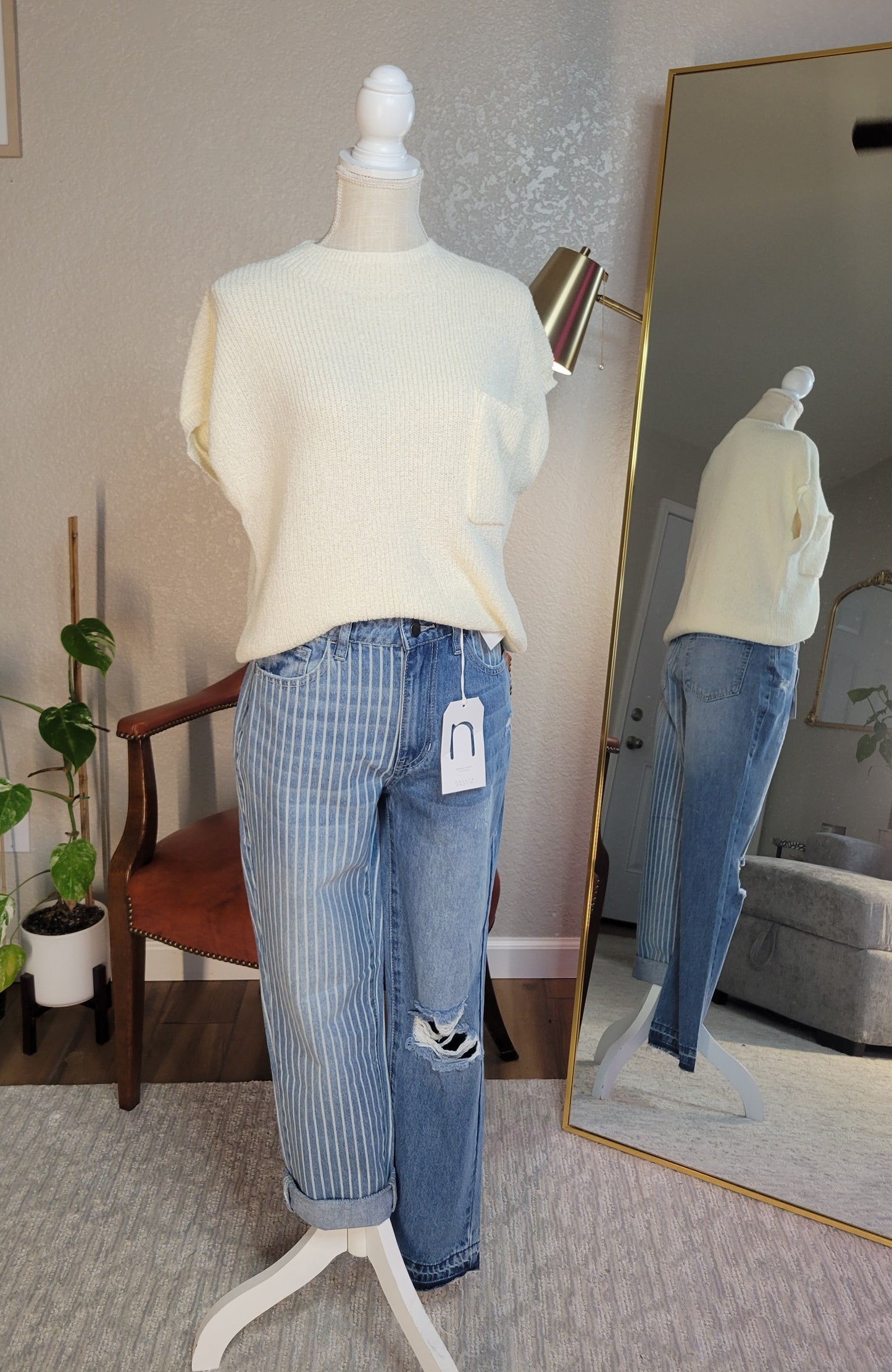 pin stripe mom jeans