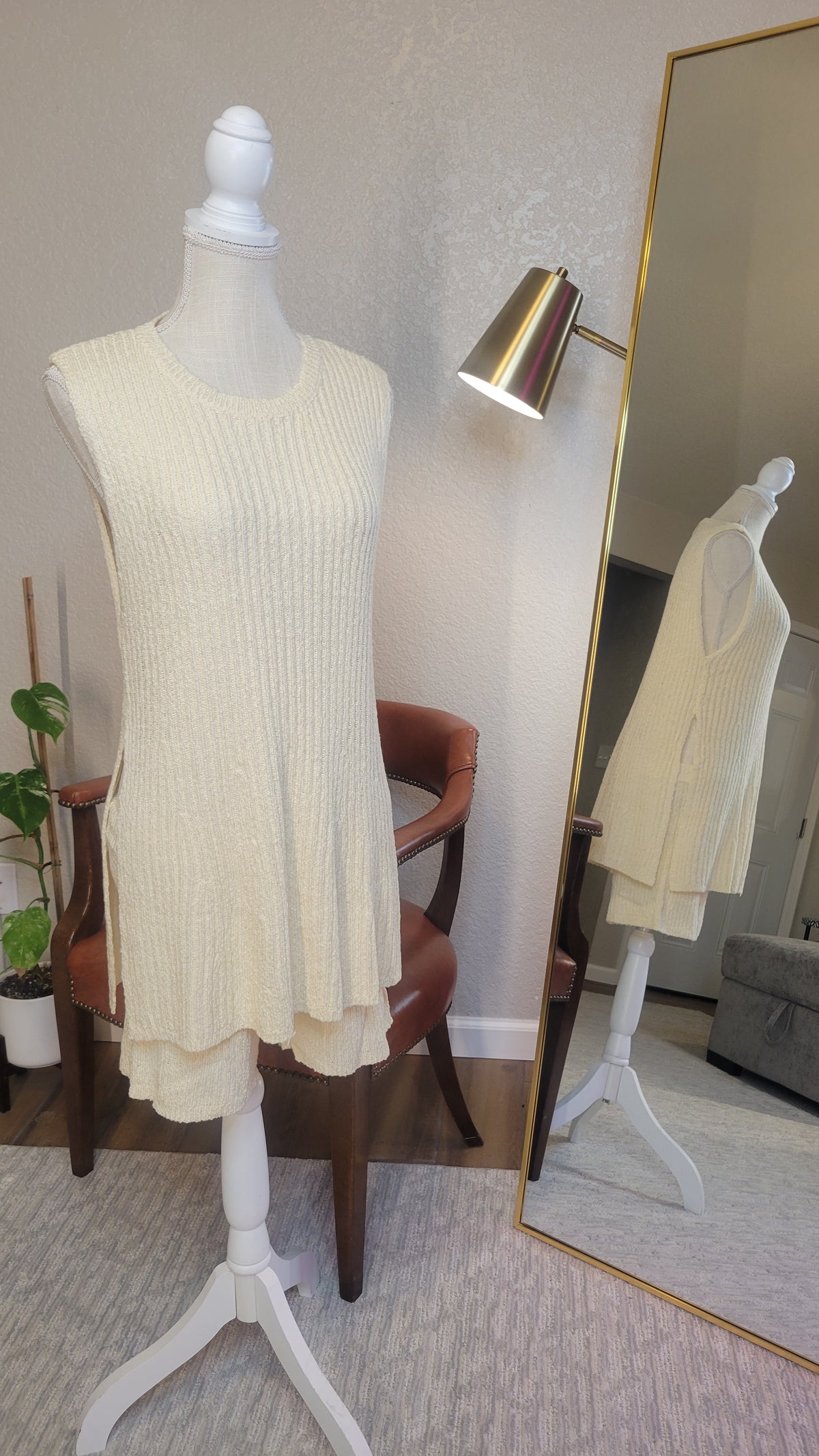 Cream Knit Shorts Set
