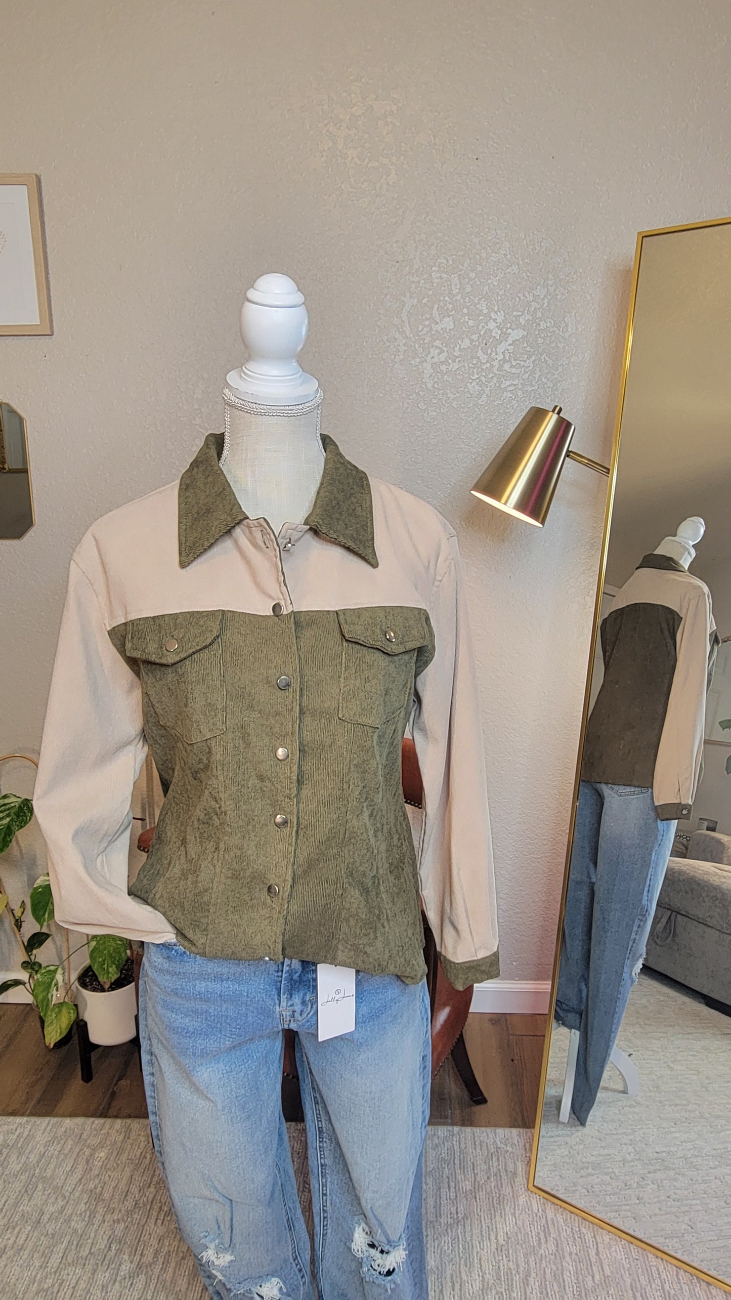 olive & beige colorblock jacket
