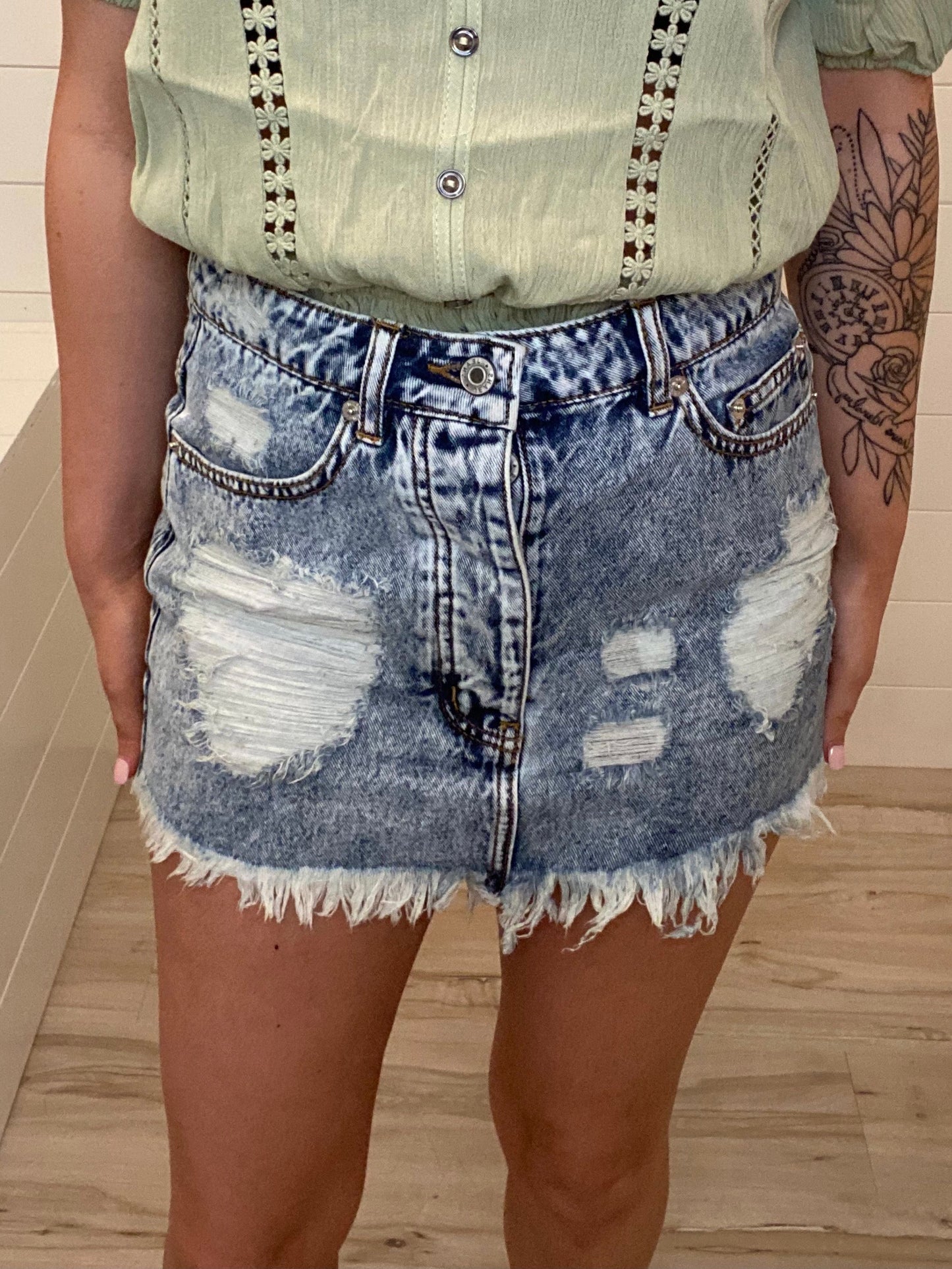 Distressed Denim Skirt
