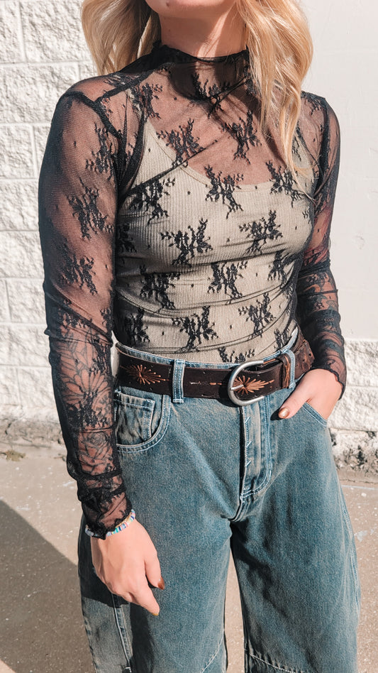Lace Layering Top - Black