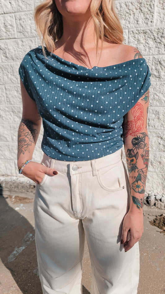 Indigo/White Polka Dot Rib Top