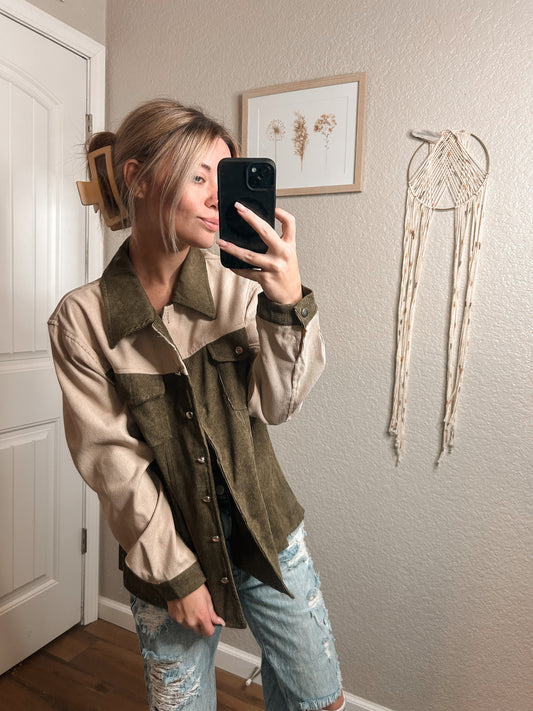 olive & beige colorblock jacket