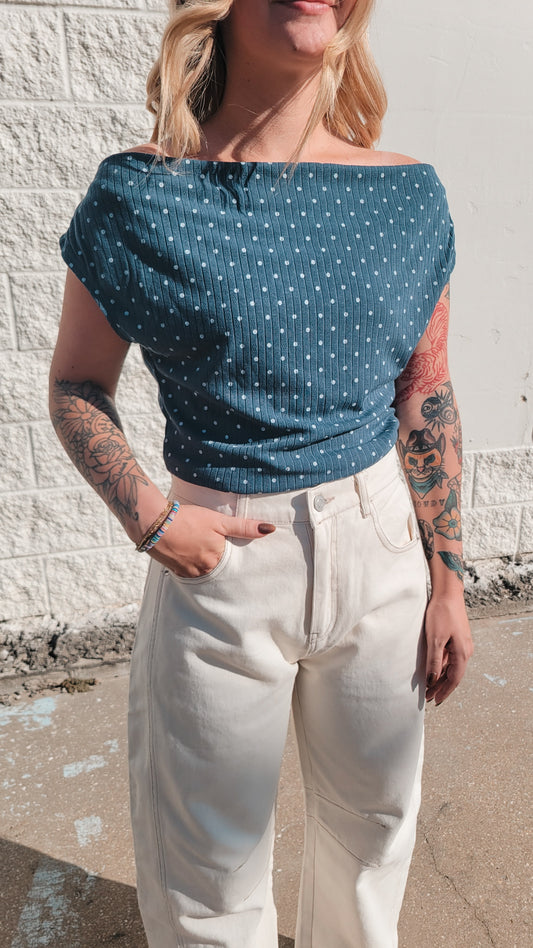 Indigo/White Polka Dot Rib Top