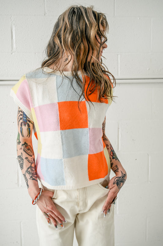 Multi Checker Sweater Vest