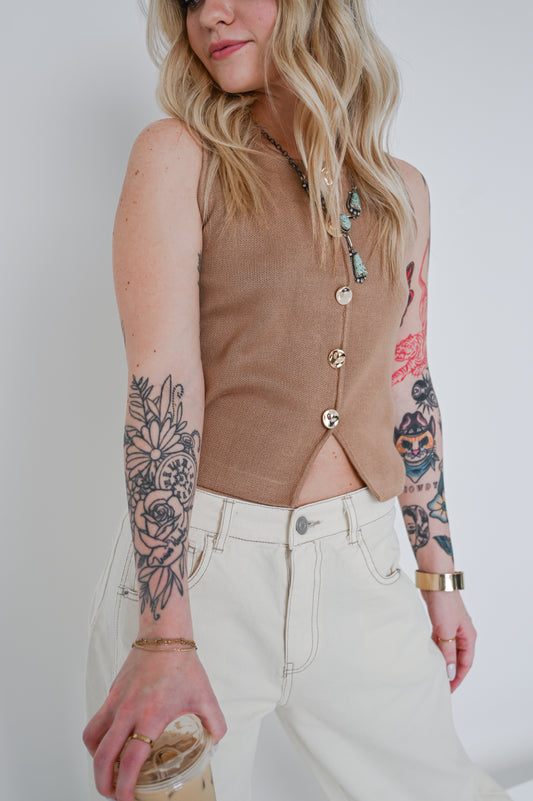 Khaki Button Top