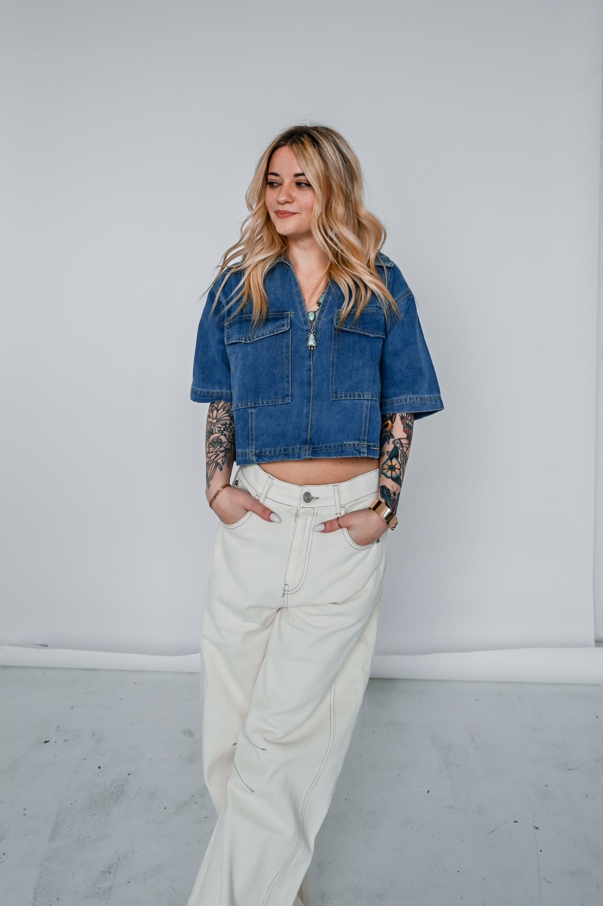 Denim V-Neck Top
