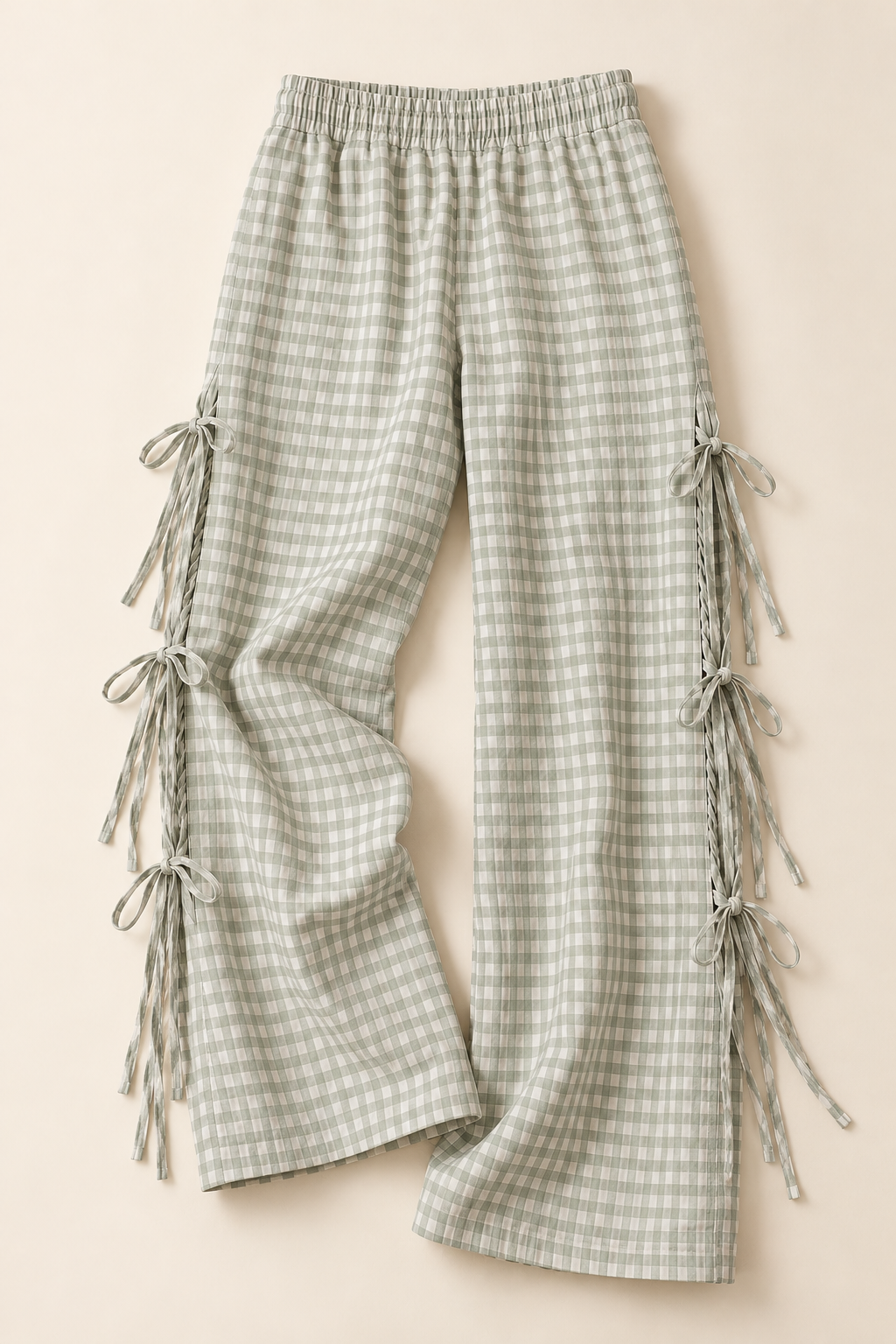 Gingham Bow-Tie Pants - Green