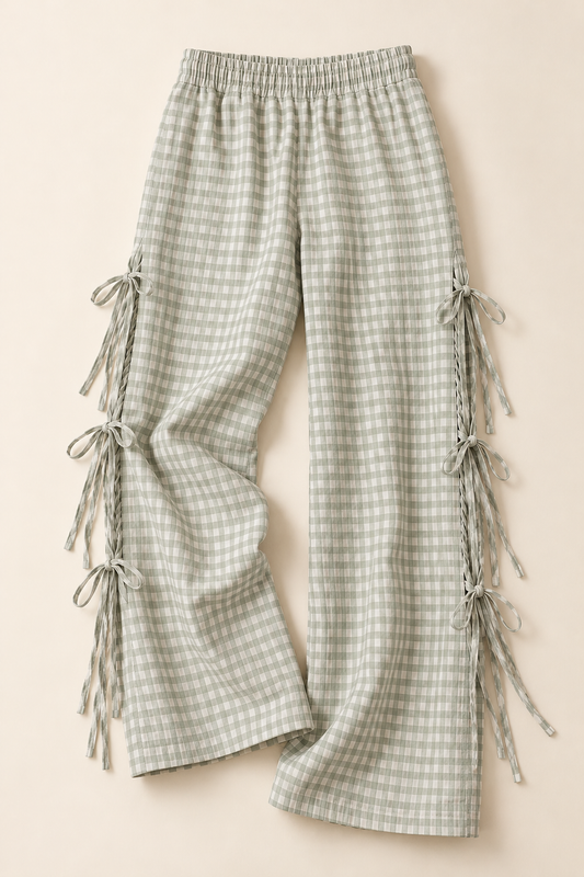 Gingham Bow-Tie Pants - Green