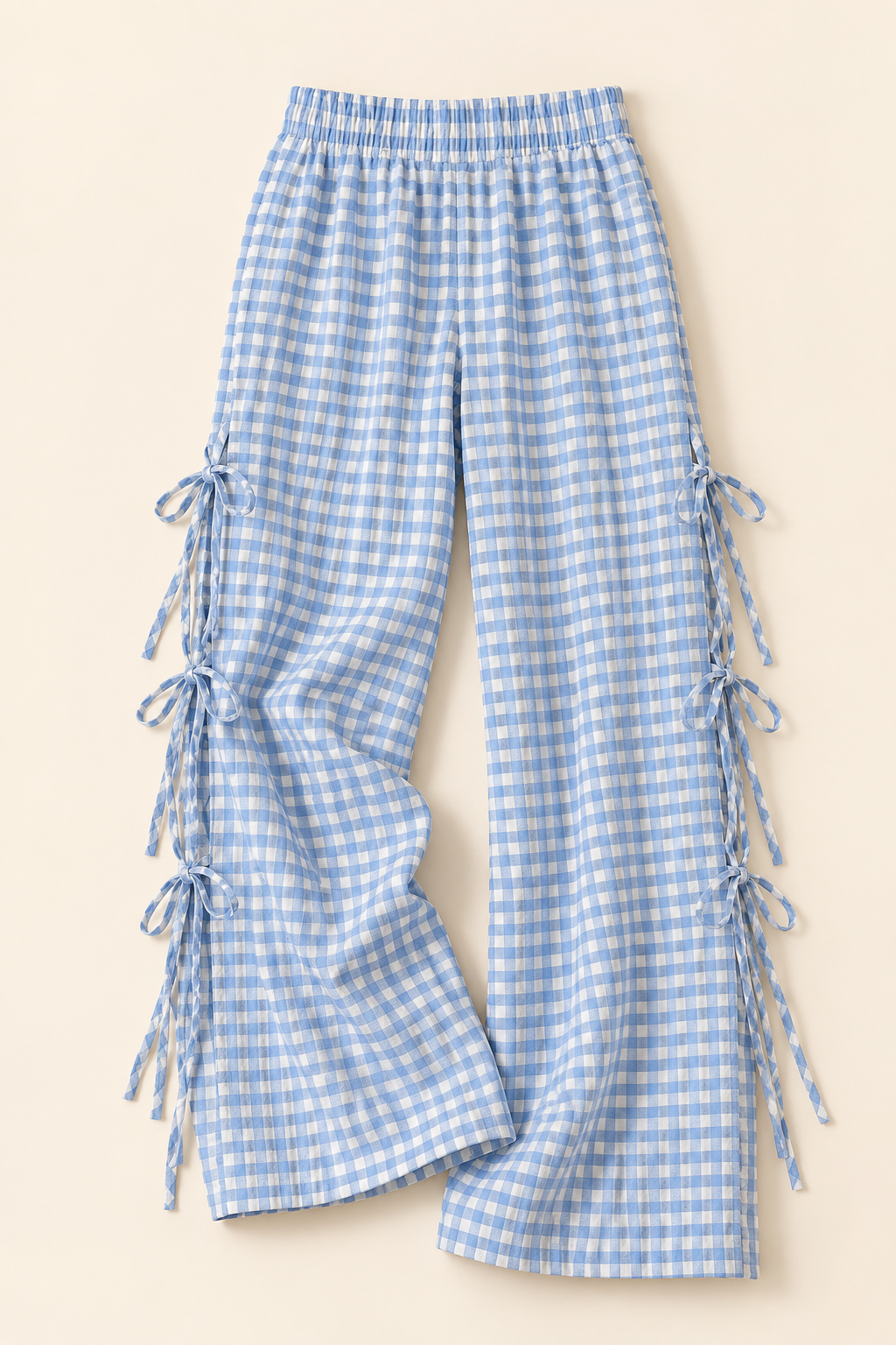 Gingham Bow-Tie Pants - Blue