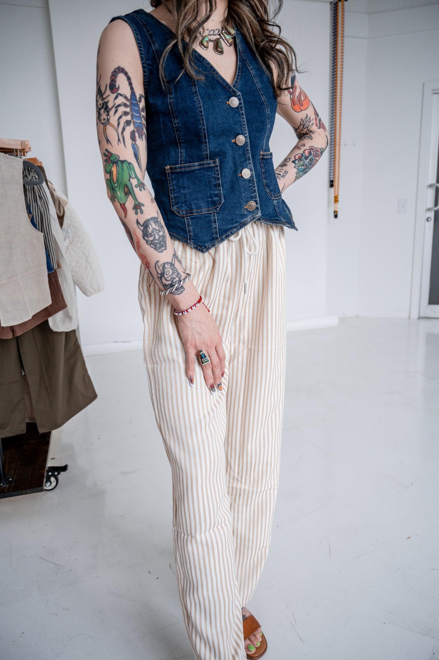 Khaki Striped Pants