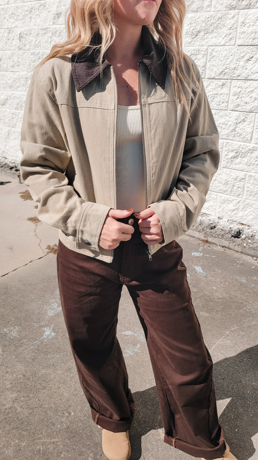 Corduroy Collar Zip-up Jacket