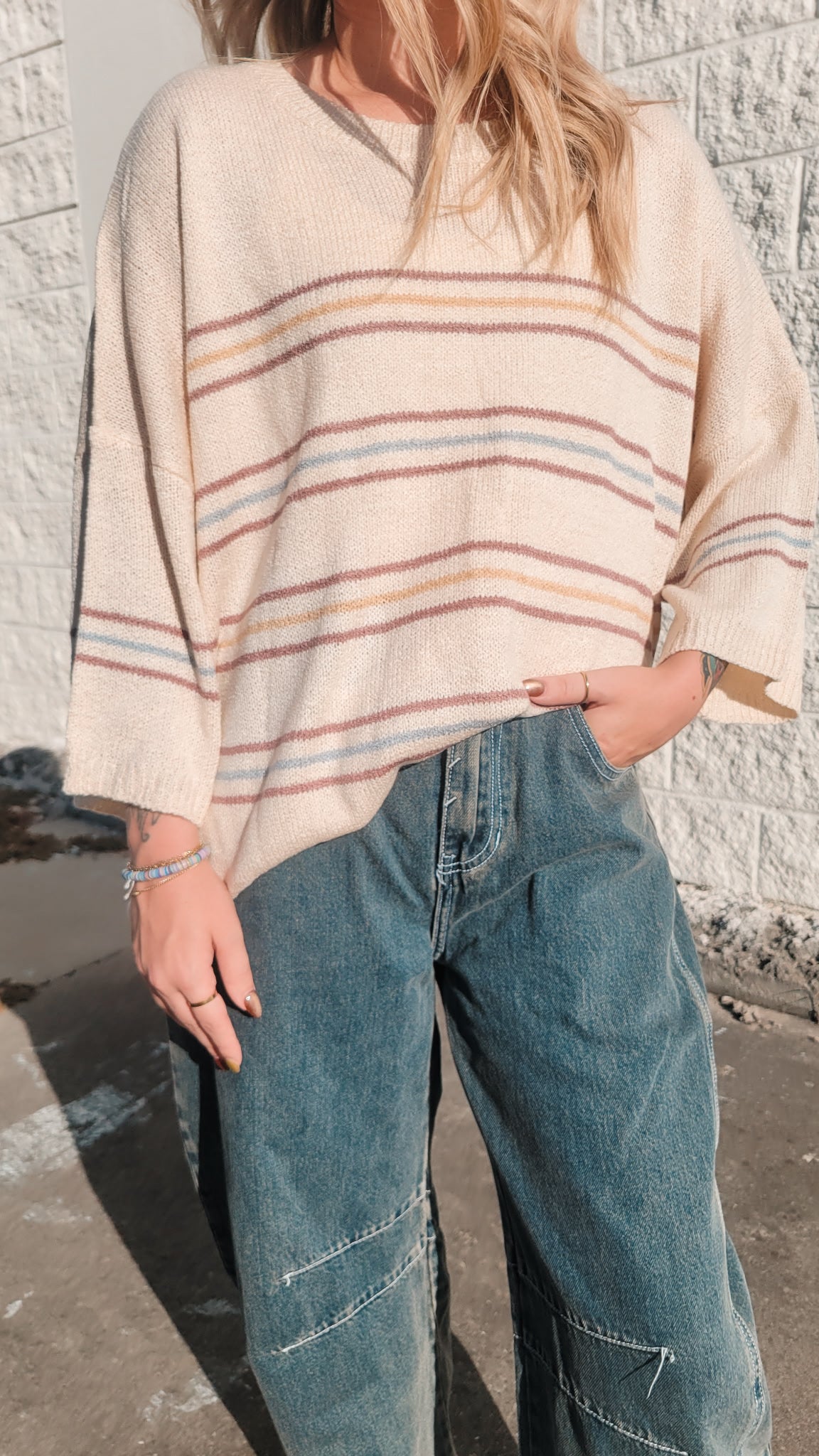 Breezy Knit Striped Sweater - Vanilla