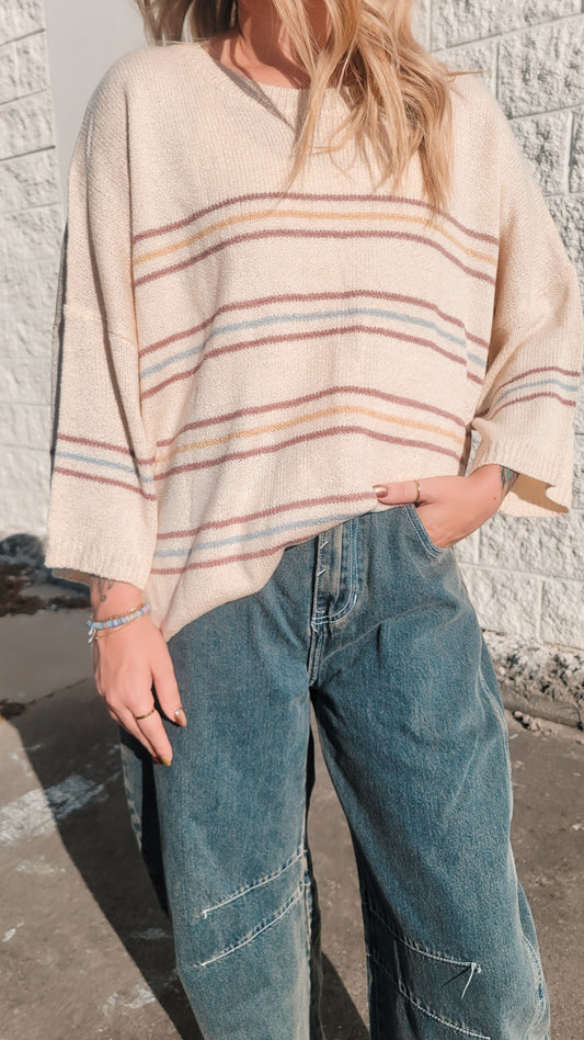 Breezy Knit Striped Sweater - Vanilla