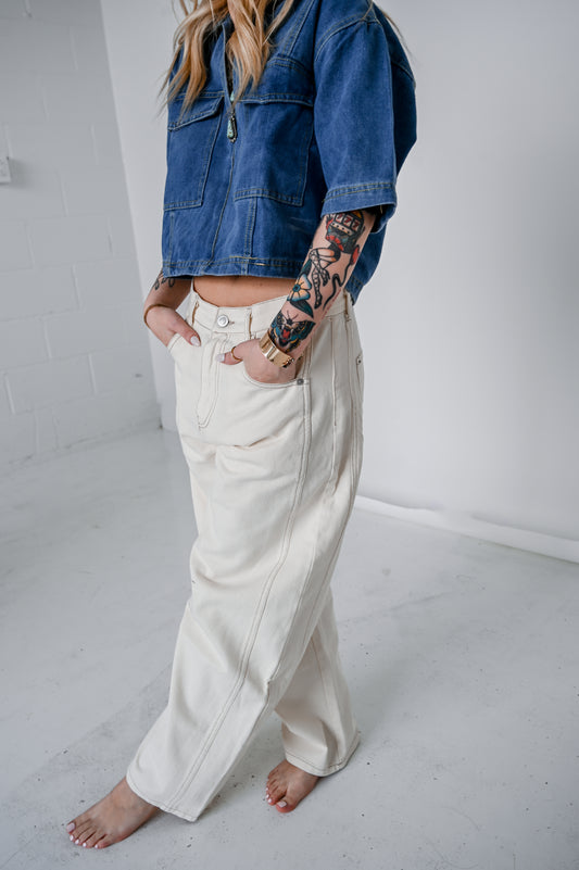 Cream Barrel Jeans