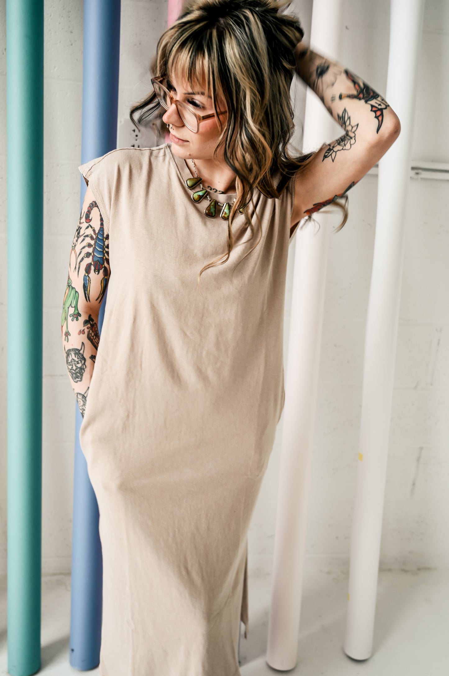 Sleeveless Taupe Dress