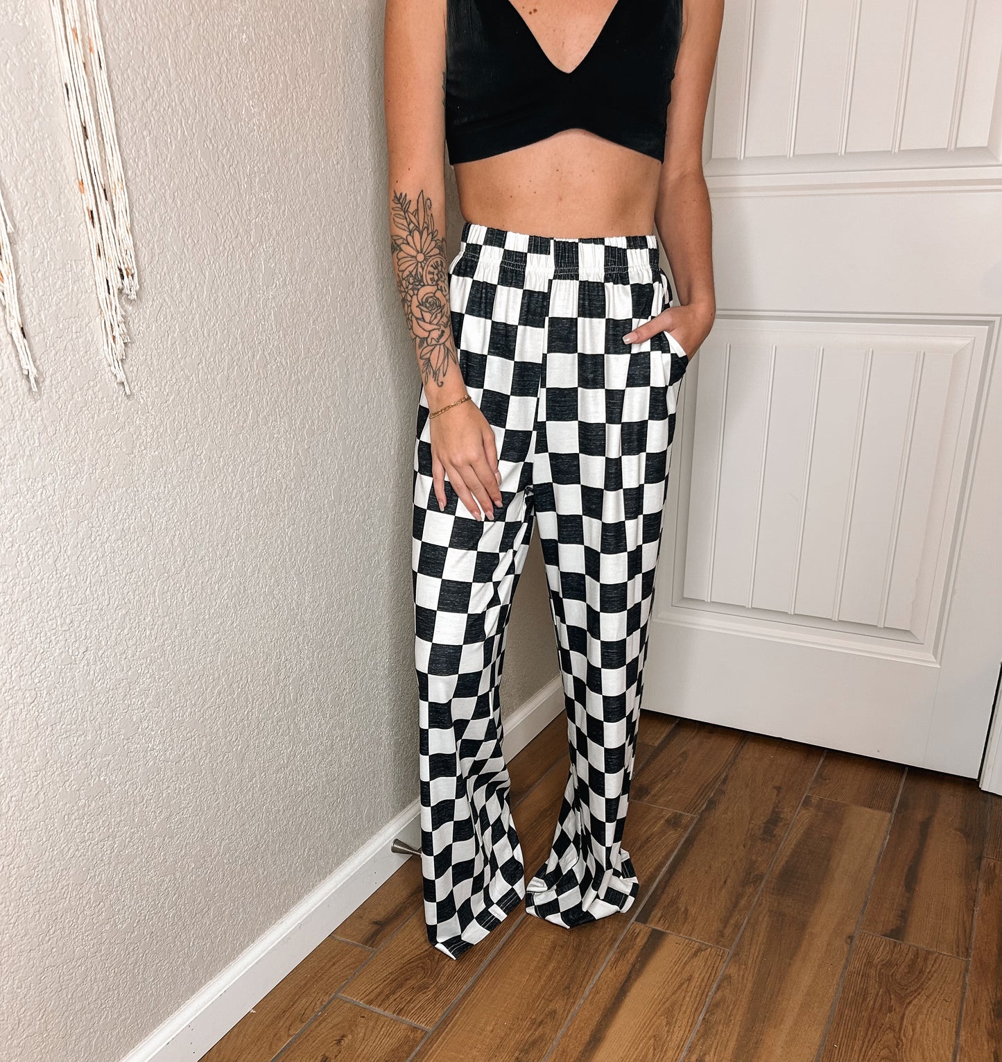 checkered wide legs