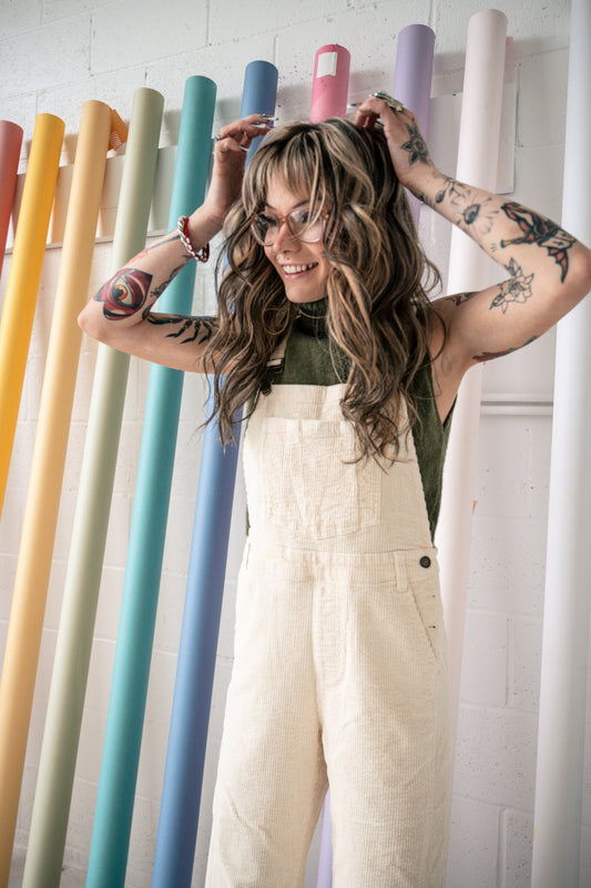 Cream Bell Leg Overalls