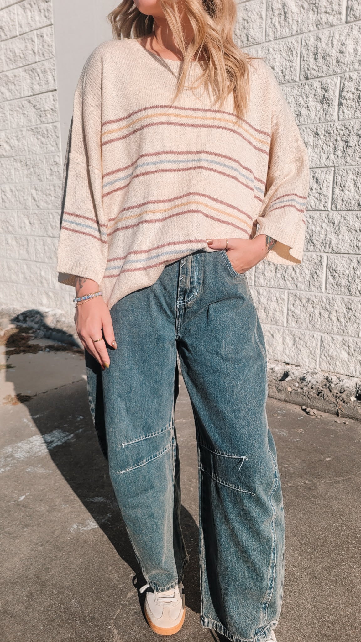 Breezy Knit Striped Sweater - Vanilla