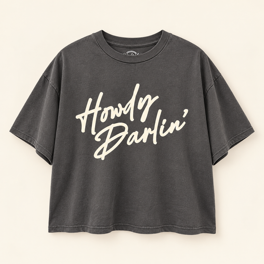 Howdy Darlin’ Crop Top Tee - Charcoal