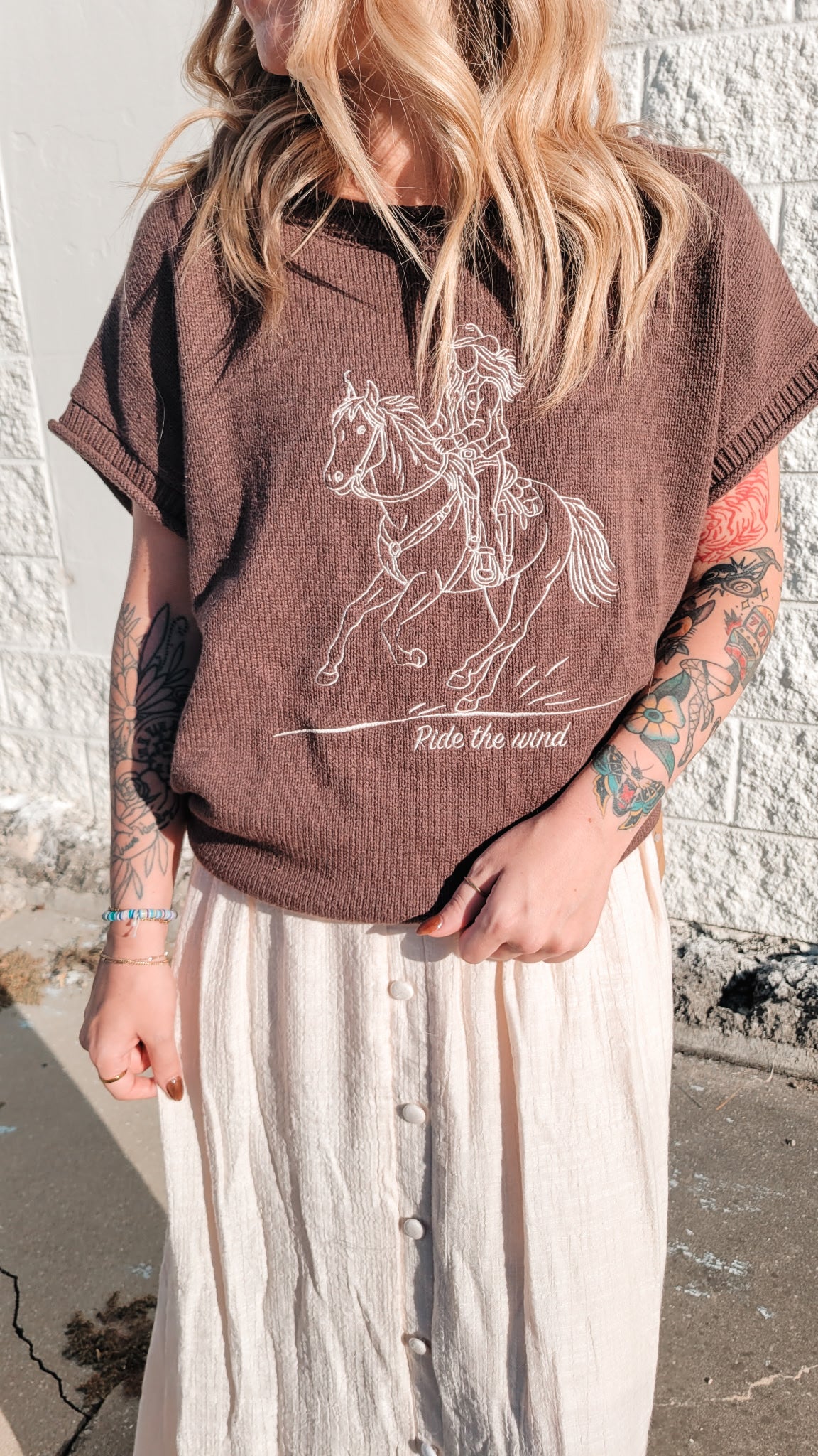 Western Embroidery Sweater - Dark Brown