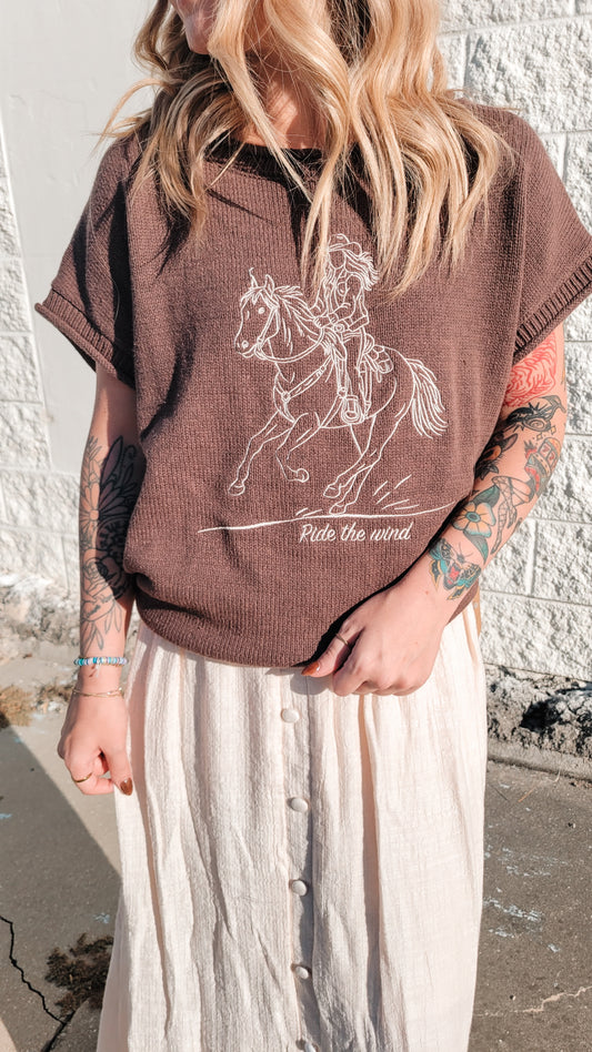 Western Embroidery Sweater - Dark Brown