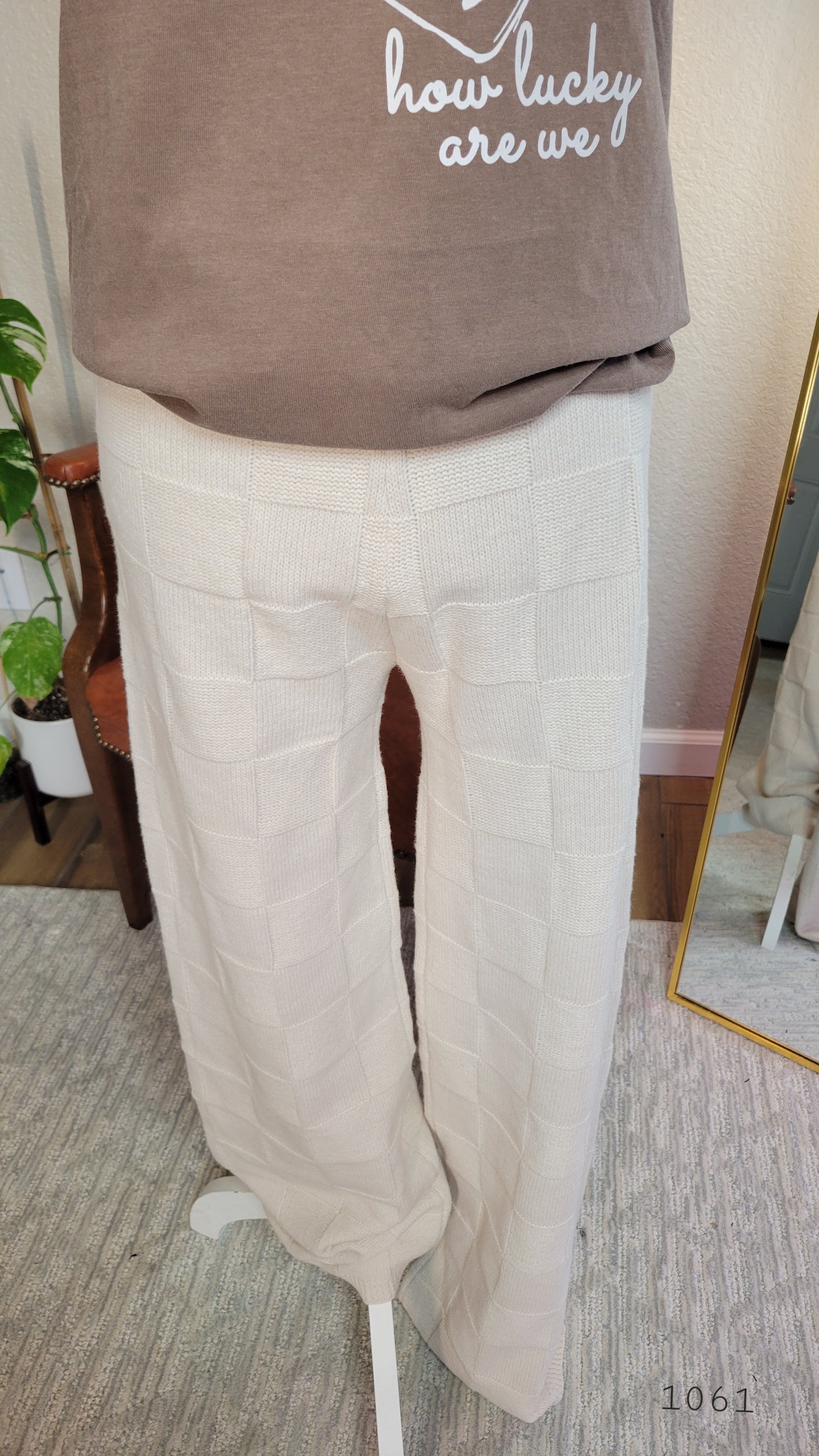 Checker sweater pants (cream)