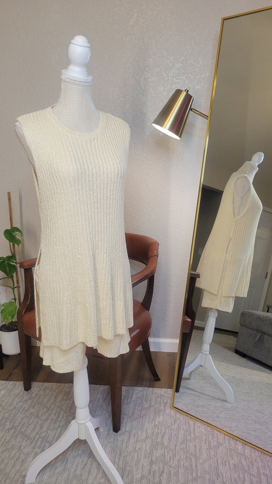 Cream Knit Shorts Set