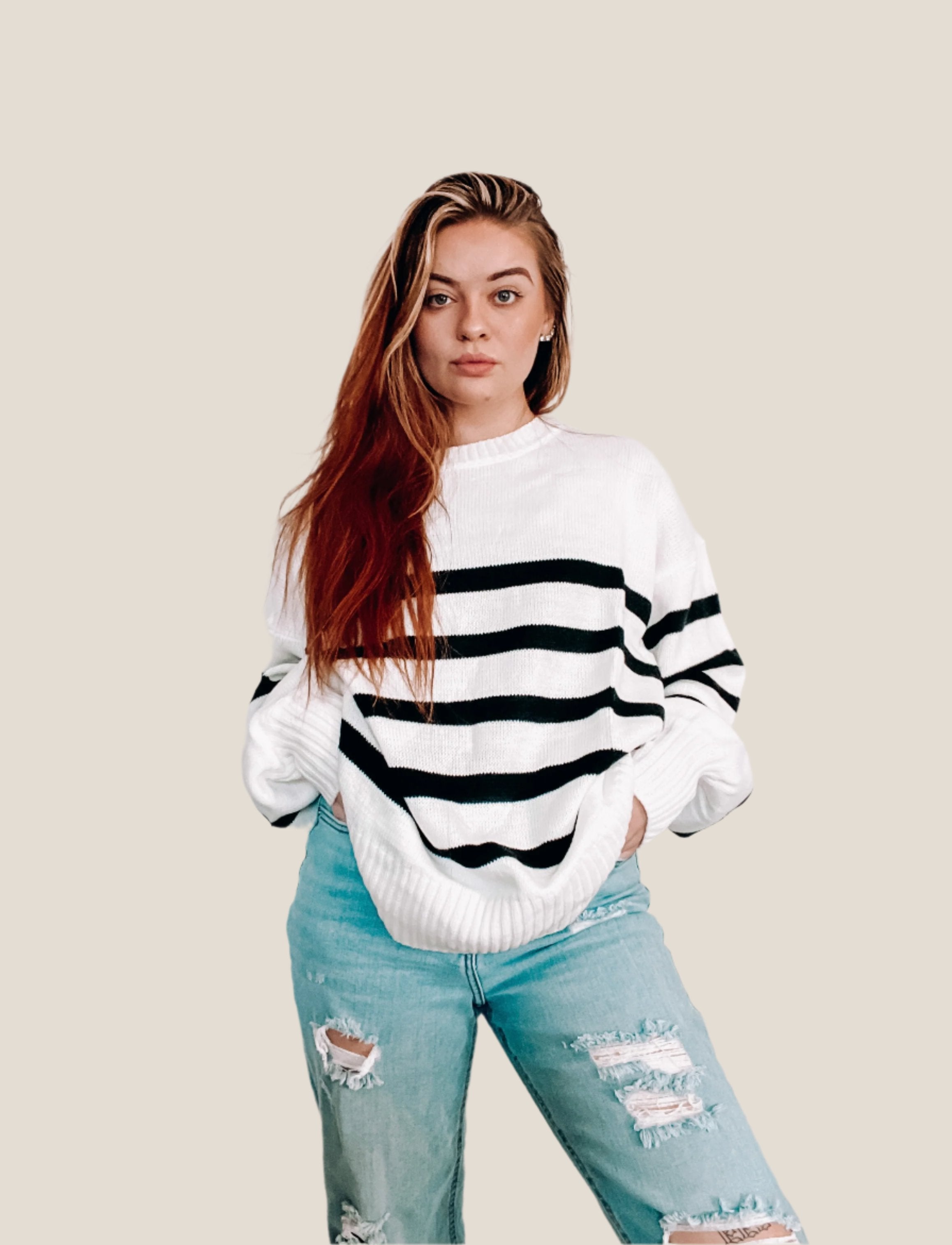 Dollskill black and hot sale white striped sweater