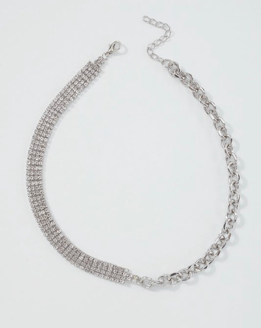 Half Rhinestone Half Chain Necklace
